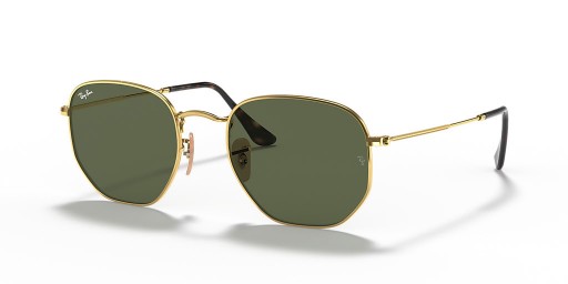 Ray-Ban RB3548N Hexagonal Flat Lenses XL (54 - 21) with Green lenses and Gold frame Sunglasses