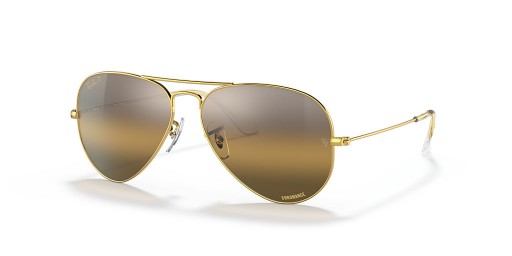 Ray-Ban RB3025 Aviator Chromance XL (58 - 14) com lentes Marrom e Ouro armação Óculos de sol