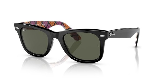 Ray-Ban RB2140原Wayfarer X Dia De Los Muertos XXL(54-18)グリーンレンズは、黒フレームサングラス