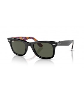 Ray-Ban RB2140原Wayfarer X Dia De Los Muertos XXL(54-18)グリーンレンズは、黒フレームサングラス