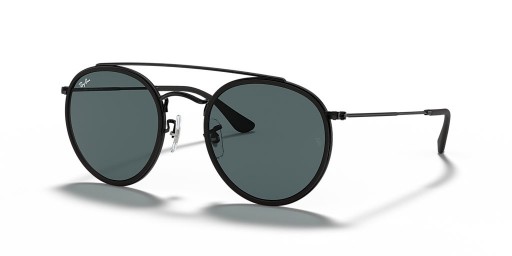 Ray-Ban RB3647N Runde Dobbel Bro M (51 - 22) med Blå linser og Svart frame Solbriller