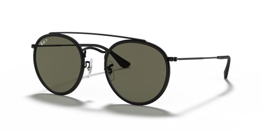 Ray-Ban RB3647N Runde Dobbel Bro M (51 - 22) med Grønne linser og Svart frame Solbriller