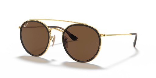 Ray-Ban RB3647N Runde Dobbel Bro M (51 - 22) med Brune linser og Gull frame Solbriller