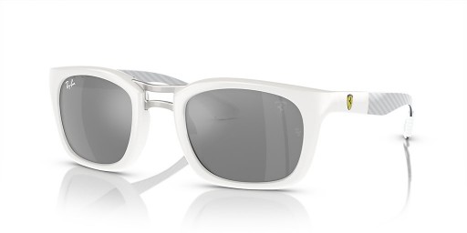 Okulary przeciwsłoneczne Ray-Ban RB8362M Scuderia Ferrari Collection XXL (53-25) ze srebrnymi soczewkami i białej oprawce