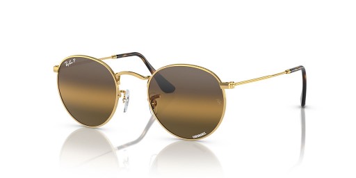 Ray-Ban RB3447 Metal Rotund Chromance S (50 - 21), cu lentile Maro și de Aur cadru ochelari de Soare