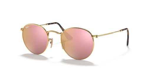 Ray-Ban RB3447N Yuvarlak Düz Lensler S (50-21) Kahverengi lensler ve Altın çerçeve Güneş Gözlüğü