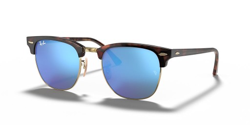 Ray-Ban RB3016 Clubmaster فلاش عدسات M (49 - 21) مع العدسات الزرقاء و السلحفاة نظارات الإطار