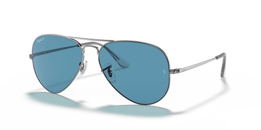 Ray-Ban RB3689 Aviator Metal II-XXL (62 - 14) med Blå linser og Sølv ramme Solbriller