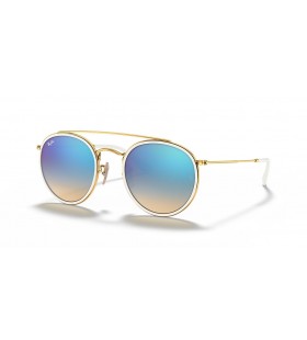 Ray-Ban RB3647N Runde Dobbelt Bro M (51 - 22) med Blå linser og Guld ramme Solbriller