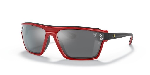 Ray-Ban RB4370M Scuderia Ferrari Collectie XL (64 - 14) met Zilveren lenzen en Rood frame Zonnebrillen