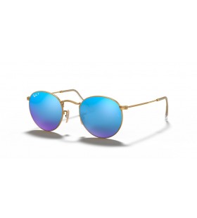 Ray-Ban RB3447 Round Flash Lenzen S (50 - 21) met Blauwe lenzen en Goud frame Zonnebrillen