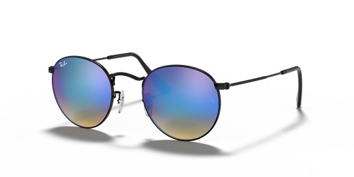 Ray-Ban RB3447 Ronds Flash Lentilles de Gradient de S (50 - 21) avec le Bleu de lentilles et Noir frame Lunettes de soleil
