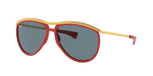 Ray-Ban RB2219 Aviator Olympien M (59 - 13) avec le Bleu de lentilles et Rouge frame Lunettes de soleil