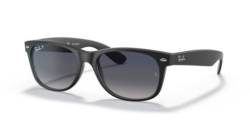 Ray-Ban RB2132 New Wayfarer Classique, M (55 - 18) avec le Bleu de lentilles et Noir frame Lunettes de soleil