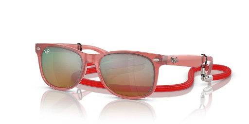 Ray-Ban RB9052S New Wayfarer Kids S (47 - 15) mit Orangen Linsen und Roter Rahmen Sonnenbrille