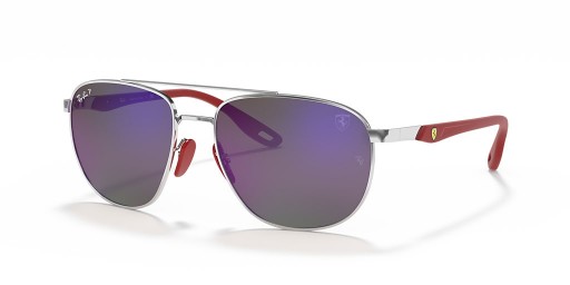 Ray-Ban RB3659M Scuderia Ferrari Collection L (57 - 17) mit Blauen Gläsern und Silber-Rahmen-Sonnenbrille