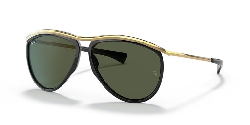Ray-Ban RB2219 Aviator Olympian M (59 - 13) mit Grünen Gläsern und Schwarzem Rahmen, Sonnenbrillen