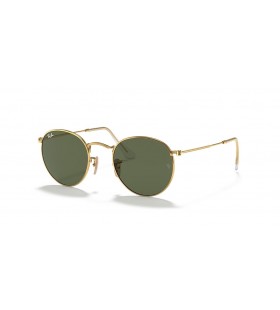 Ray-Ban RB3447N Round Flat Linsen L (53 - 21) mit Grünen Gläsern und Gold Rahmen Sonnenbrille
